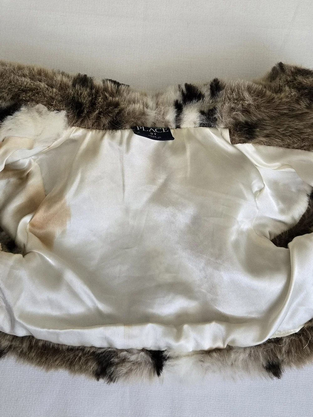 The Children's Place Faux Fur Cropped Jacket - Brown & Black Spot Size 3T. D3 e